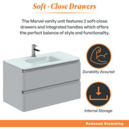Plum&clay Marvel Gloss Light Grey Wall Hung Bathroom Vanity Unit With White Glass Basin (W)900mm - thumbnail 4