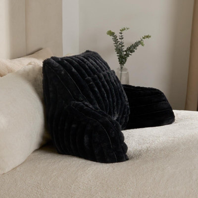 OHS Reading Cushion Faux Fur Fleece Heatable Lumbar Pillow, Black - One Size - image 1