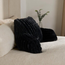 OHS Reading Cushion Faux Fur Fleece Heatable Lumbar Pillow, Black - One Size - thumbnail 1