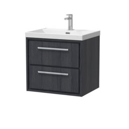 Hudson Reed Wall Hung 2-Drawer Vanity & 1-Tap Hole Basin, In-Frame Design, Graphite Grey Woodgrain, 610X460X589mm - thumbnail 1