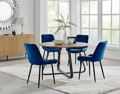 Furniturebox Uk Santorini Brown Round Round Dining Table And 4 Navy Pesaro Black Leg Chairs - image 1