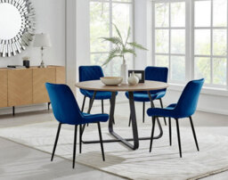 Furniturebox Uk Santorini Brown Round Round Dining Table And 4 Navy Pesaro Black Leg Chairs - thumbnail 1