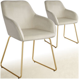 Tectake Set Of 2 Dining Chair Jeane - Velvet Look, Cantilever Frame  - Velvet Look Cream/gold