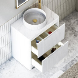 Royal Bathrooms Avenza 600mm Matt White Floor Standing Countertop Bathroom Vanity Unit 2 Drawer With Round Basin - thumbnail 5