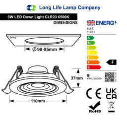 Long Life Lamps Company 9W Adjustable Round Led Recessed Ceiling Downlight 6500K Clr23 - thumbnail 2