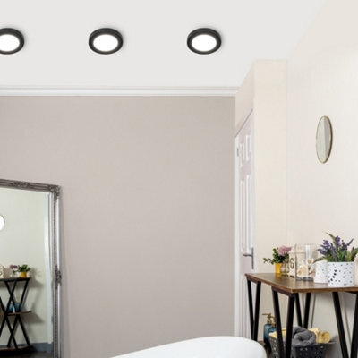 Litecraft Darly Satin Black 1 Lamp Modern Bathroom 6W Led Flush Ceiling Light - image 1