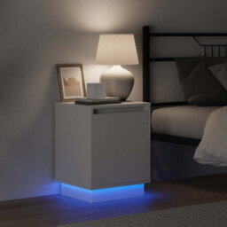 Berkfield Modern Bedside Cabinet With Led Lights White 39X34,5X50 Cm - thumbnail 4