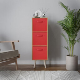 Urbn-Living Urbnliving 80Cm Height 3 Tier Beech Wooden Storage Bookcase Scandinavian Style Pine Legs With Red Inserts