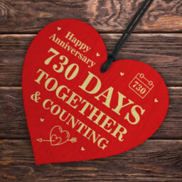 Red Ocean 2 Year Anniversary Gift For Boyfriend Girlfriend 2Nd First Anniversary Red Wood Heart Hanging Sign - thumbnail 6