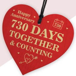 Red Ocean 2 Year Anniversary Gift For Boyfriend Girlfriend 2Nd First Anniversary Red Wood Heart Hanging Sign - thumbnail 2