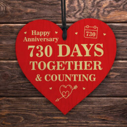 Red Ocean 2 Year Anniversary Gift For Boyfriend Girlfriend 2Nd First Anniversary Red Wood Heart Hanging Sign - thumbnail 5
