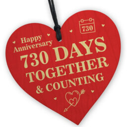 Red Ocean 2 Year Anniversary Gift For Boyfriend Girlfriend 2Nd First Anniversary Red Wood Heart Hanging Sign - thumbnail 1