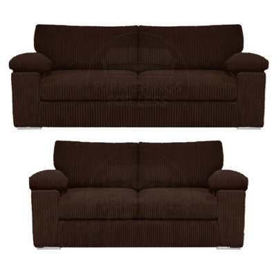 Furnishings For Less UK Delta Fabric Sofa Suite Padded Arms Jumbo Cord 3 And 2 Seater Chocolate - image 1