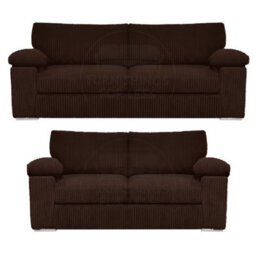 Furnishings For Less UK Delta Fabric Sofa Suite Padded Arms Jumbo Cord 3 And 2 Seater Chocolate - thumbnail 1