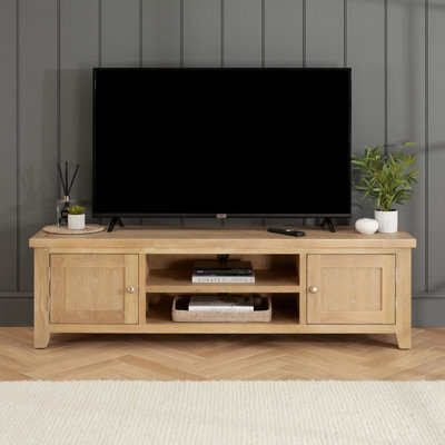 The Furniture Market Cheshire Whitewash Oak Extra Large Tv Stand Unit Up To 80 Widescreen Size - image 1