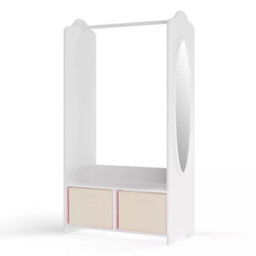 Urbn-Living Urbnliving 120Cm Height Kids White Wooden Hanging Clothes Rail Cream Wardrobe Storage Shelves With Mirror - thumbnail 3