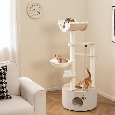 Costway 141Cm Tall Wooden Cat Tree Indoor Cats Multi-Level Kitten Tower - image 1
