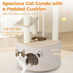 Costway 141Cm Tall Wooden Cat Tree Indoor Cats Multi-Level Kitten Tower - thumbnail 5
