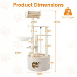 Costway 141Cm Tall Wooden Cat Tree Indoor Cats Multi-Level Kitten Tower - thumbnail 3