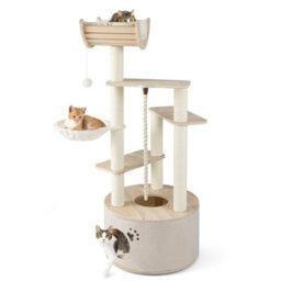 Costway 141Cm Tall Wooden Cat Tree Indoor Cats Multi-Level Kitten Tower - thumbnail 2