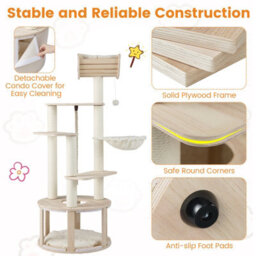 Costway 141Cm Tall Wooden Cat Tree Indoor Cats Multi-Level Kitten Tower - thumbnail 9
