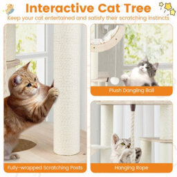Costway 141Cm Tall Wooden Cat Tree Indoor Cats Multi-Level Kitten Tower - thumbnail 8