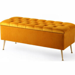 180Cm Amara Chesterfield Ottoman Storage Bench With Legs, Burnt Orange Plush Velvet Upholstered End Of Bed Shoe Footstool Seat