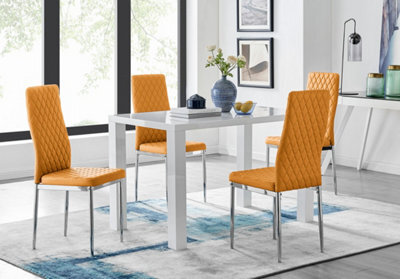Furniturebox Pivero White High Gloss Dining Table And 4 Mustard Milan Chairs Set - image 1