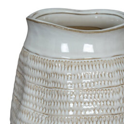 Wyld Haus Saffron Wide Hewn Ceramic Vase With Textured Scandi Pattern, White, 260mm - thumbnail 4