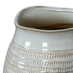 Wyld Haus Saffron Wide Hewn Ceramic Vase With Textured Scandi Pattern, White, 260mm - thumbnail 3