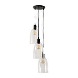 Valuelights Kira Glass Dome 3 Drop Cluster Matte Black Ceiling Pendant Light With Bulbs - thumbnail 2