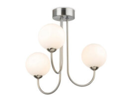 Luminosa Lighting Luminosa Lyndon 3 Light Globe Flush Fitting Brushed Steel With Opal White Glass