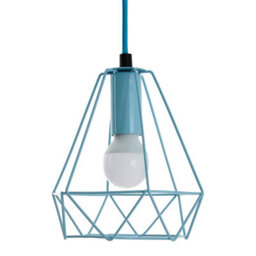 Orsina Modern Pastel Blue Pendant Light, Open Frame Hanging Lamp With Exposed Bulb Design, Compact Ceiling Fixture