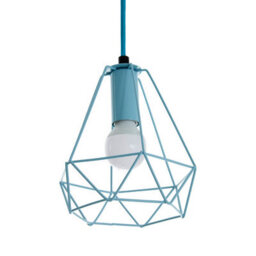 Orsina Modern Pastel Blue Pendant Light, Open Frame Hanging Lamp With Exposed Bulb Design, Compact Ceiling Fixture - thumbnail 3