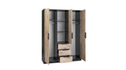 Arte Wardrobe Lati D3 Black And Oak Viking With Mirror - Stylish Storage With Drawers, Shelves & Hanging Rails - thumbnail 2