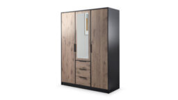 Arte Wardrobe Lati D3 Black And Oak Viking With Mirror - Stylish Storage With Drawers, Shelves & Hanging Rails - thumbnail 1