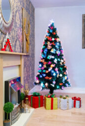 Shatchi 4Ft/120Cm Pastel Stars And Baubles Fibre Optic Christmas Tree Led Pre-Lit - thumbnail 2
