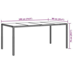 Berkfield Garden Dining Table Grey 190X90X75 Cm Poly Rattan - thumbnail 6