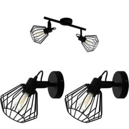 Elegant Black Twin Ceiling Spot Light With Two Matching Wall Lights In Geometric Design