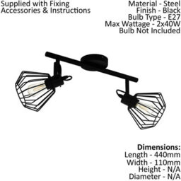 Elegant Black Twin Ceiling Spot Light With Two Matching Wall Lights In Geometric Design - thumbnail 2