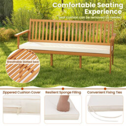 Gainoom Outdoor Acacia Wood Bench 3-Seat Patio Bench With Removable Seat Cushion - thumbnail 8
