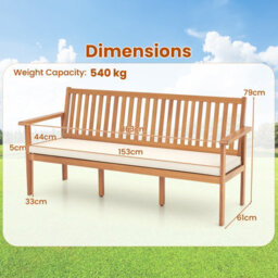 Gainoom Outdoor Acacia Wood Bench 3-Seat Patio Bench With Removable Seat Cushion - thumbnail 2