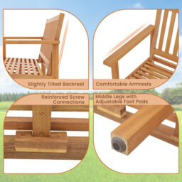 Gainoom Outdoor Acacia Wood Bench 3-Seat Patio Bench With Removable Seat Cushion - thumbnail 6