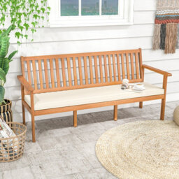 Gainoom Outdoor Acacia Wood Bench 3-Seat Patio Bench With Removable Seat Cushion - thumbnail 3