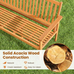 Gainoom Outdoor Acacia Wood Bench 3-Seat Patio Bench With Removable Seat Cushion - thumbnail 5
