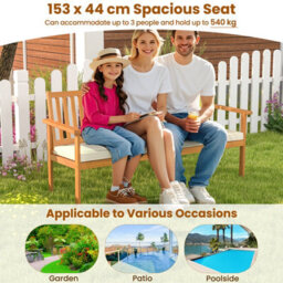 Gainoom Outdoor Acacia Wood Bench 3-Seat Patio Bench With Removable Seat Cushion - thumbnail 7