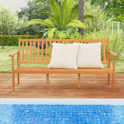 Gainoom Outdoor Acacia Wood Bench 3-Seat Patio Bench With Removable Seat Cushion - thumbnail 4