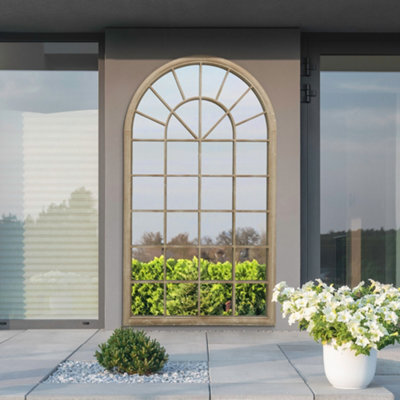 "Mirroroutlet - The Somerley - Large Country Sand Colour Arch Garden Mirror 71""x 40"" (180 X 103 Cm)" - image 1