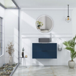 Royal Bathrooms Evora 800mm Midnight Blue Fluted Wall Hung Countertop Vanity Unit 2 Drawer With Art Square Basin - thumbnail 2
