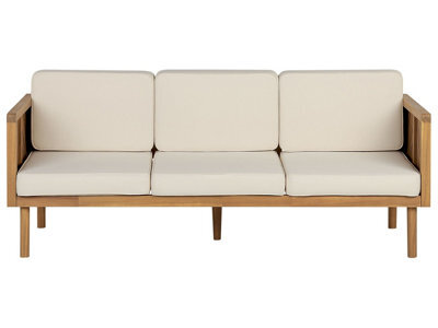 Beliani 3-Seater Garden Sofa In Acacia Wood With Light Beige Cushions, W179 X D65 X H76Cm - image 1